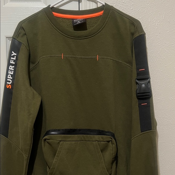 Men's Olive Green Crewneck Sweater with Pocket - Picture 3 of 7